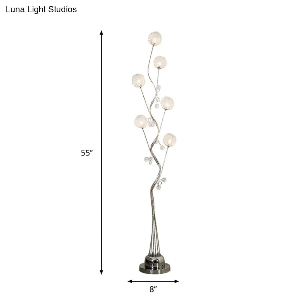 Aluminum Floor Light Art Decor Led Standing Lamp With Orb Design - Silver