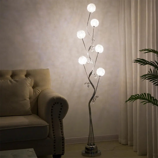 Aluminum Floor Light Art Decor Led Standing Lamp With Orb Design - Silver