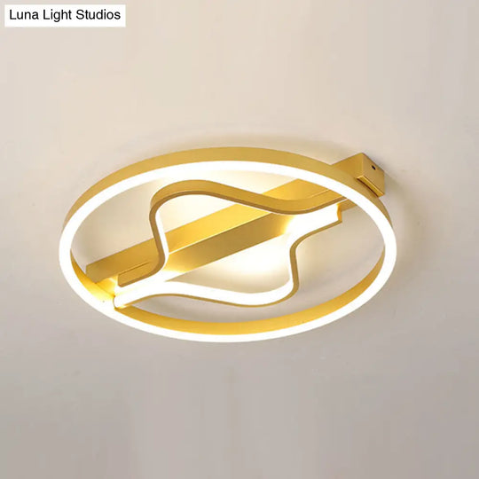 Aluminum Flush Mount Ceiling Light - Modernist Gold Led Surface Lamp (16/19.5) With Ripplet Central