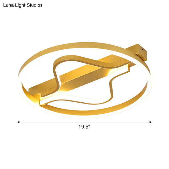 Aluminum Flush Mount Ceiling Light - Modernist Gold Led Surface Lamp (16’/19.5’) With Ripplet