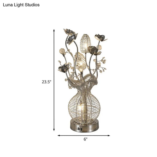 Aluminum Led Ball Desk Light With Blossom Decor - Elegant Silver Table Lamp