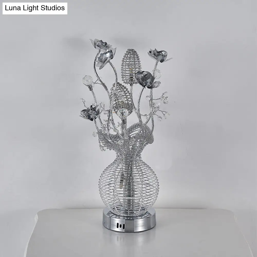 Aluminum Led Ball Desk Light With Blossom Decor - Elegant Silver Table Lamp