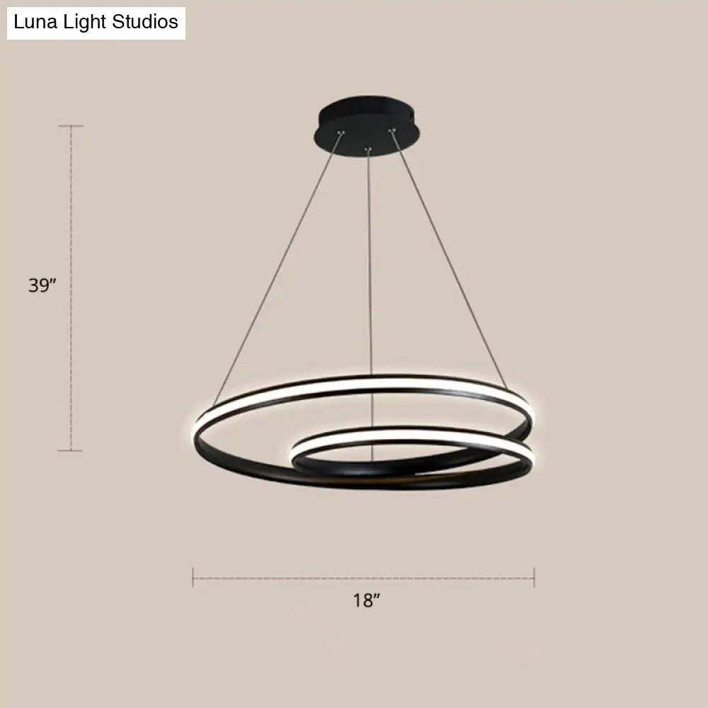 Minimalist Aluminum Led Chandelier - Loop Shape Dining Room Suspension Light Black / 18 Warm