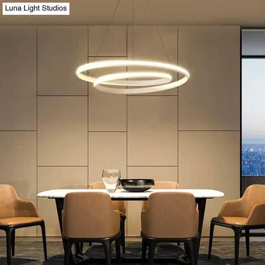 Minimalist Aluminum Led Chandelier - Loop Shape Dining Room Suspension Light