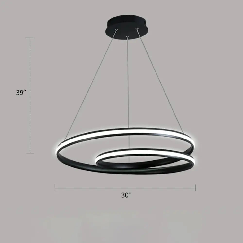 Aluminum Led Chandelier Light - Loop Shaped Minimalist Dining Room Suspension Lamp Black / 30’ White