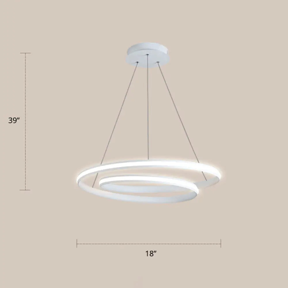 Aluminum Led Chandelier Light - Loop Shaped Minimalist Dining Room Suspension Lamp White / 18’ Warm