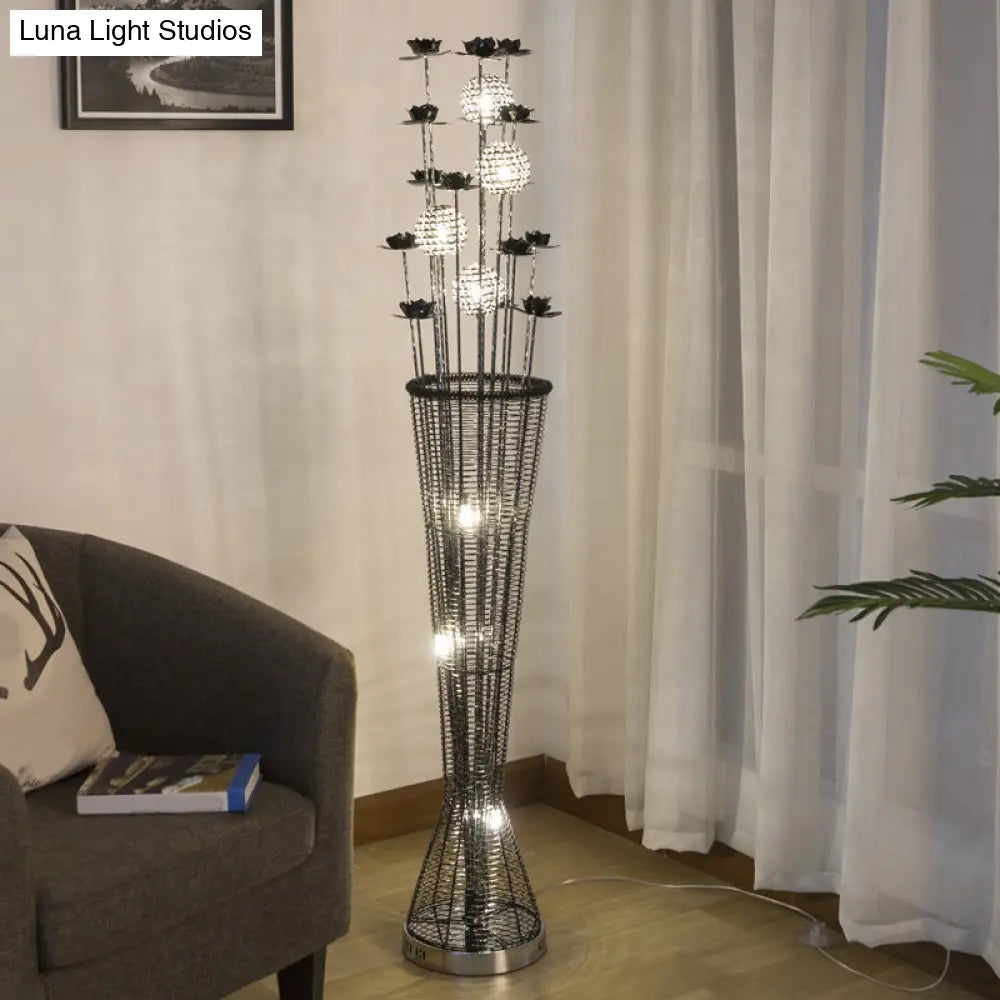 Aluminum Led Standing Lamp- Black-Silver Decorative Tapered Design For Reading With Bloom And Ball