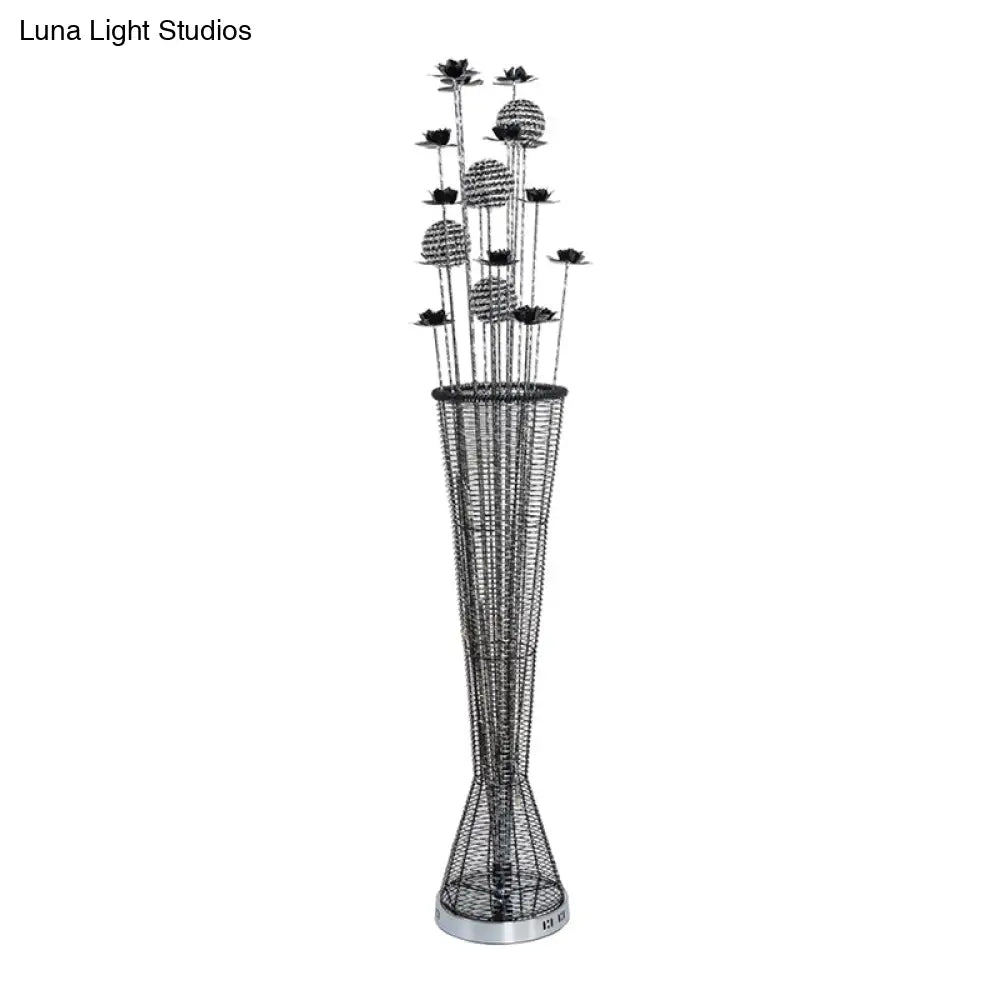 Aluminum Led Standing Lamp- Black-Silver Decorative Tapered Design For Reading With Bloom And Ball