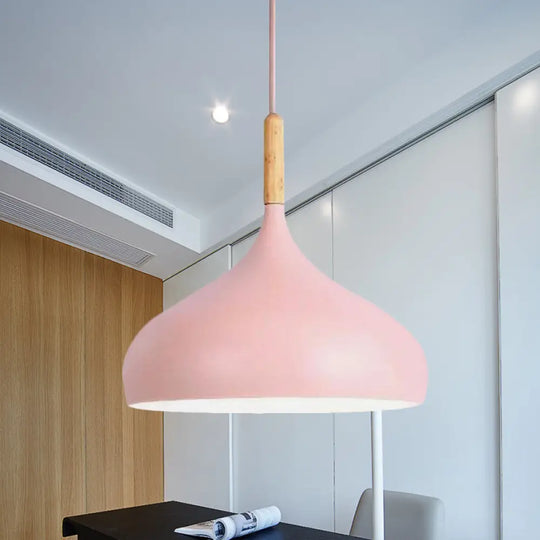 Aluminum Onion Pendant Lamp W/ 1 Light - Perfect For Meeting Rooms And Suspended Macaron Style Pink