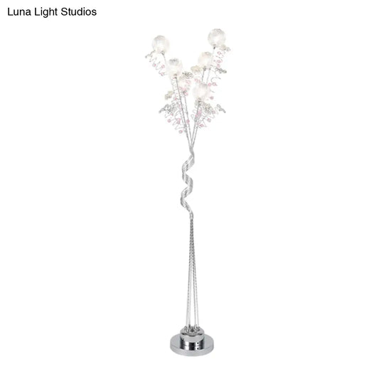 Aluminum Tree Shaped Led Floor Reading Lamp With Orb Detail In Pink/Silver Warm/White Light -