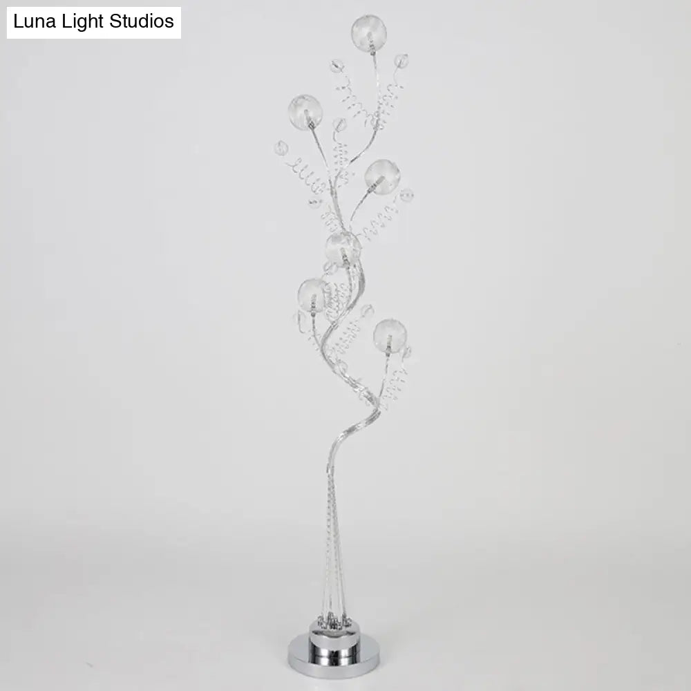 Aluminum Tree Shaped Led Floor Reading Lamp With Orb Detail In Pink/Silver Warm/White Light -