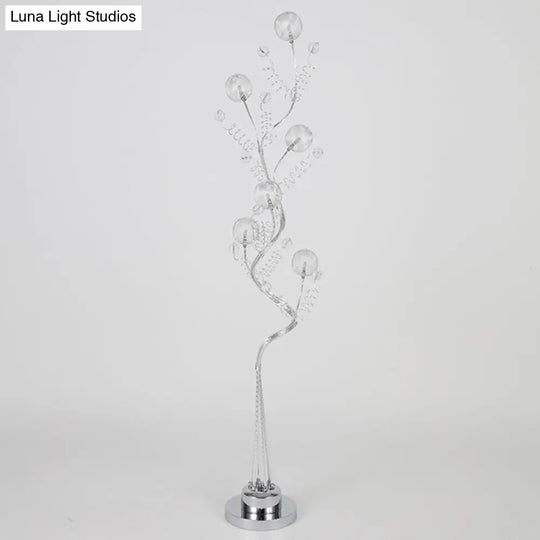 Aluminum Tree Shaped Led Floor Reading Lamp With Orb Detail In Pink/Silver Warm/White Light -