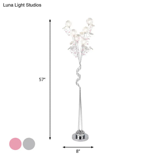 Aluminum Tree Shaped Led Floor Reading Lamp With Orb Detail In Pink/Silver Warm/White Light -