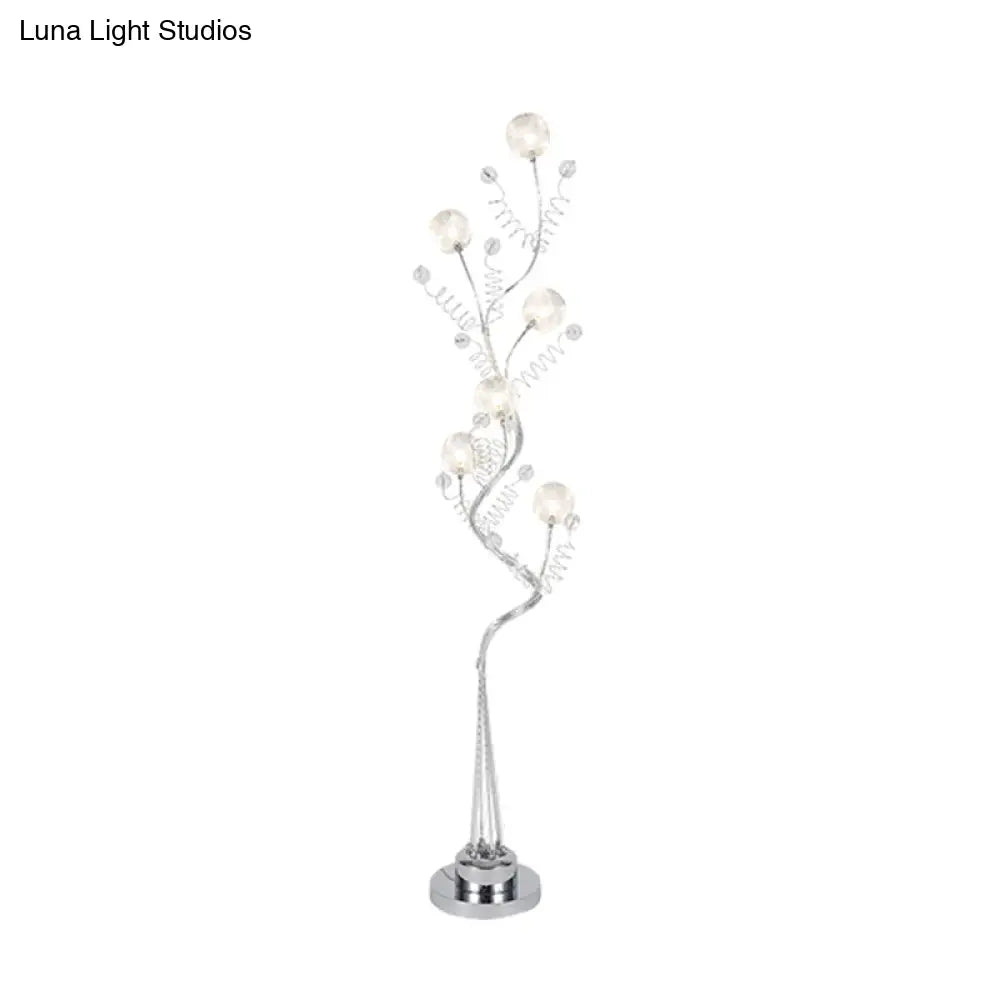 Aluminum Tree Shaped Led Floor Reading Lamp With Orb Detail In Pink/Silver Warm/White Light -