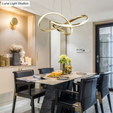 Aluminum Twist Chandelier With Led Artistic Gold Light For Dining Room Ceiling