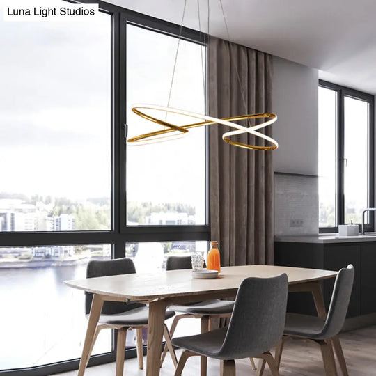 Aluminum Twist Led Pendant Chandelier: Artistic Hanging Lamp For Dining Table