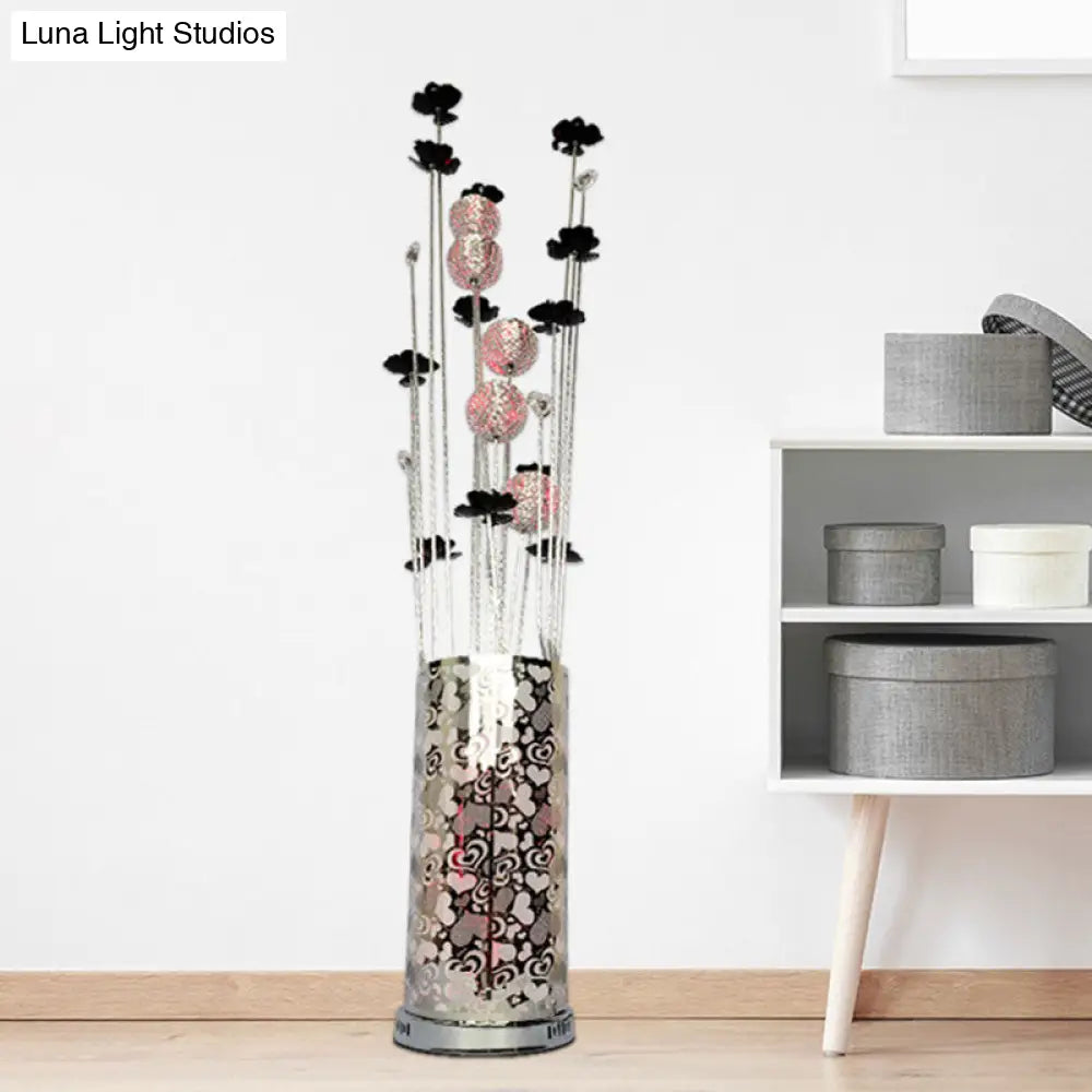 Aluminum Wire Floral Tree Floor Lamp - Warehouse Led Stand Up Light In Black/Silver