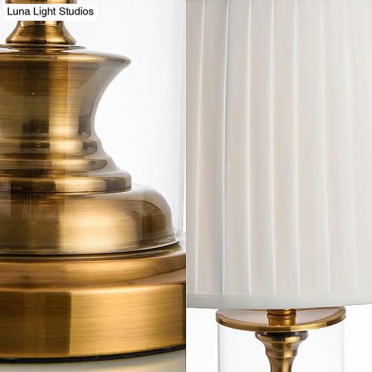 Gold 1-Light Night Table Lamp With Countryside Fabric Shade And Metal Candlestick Base