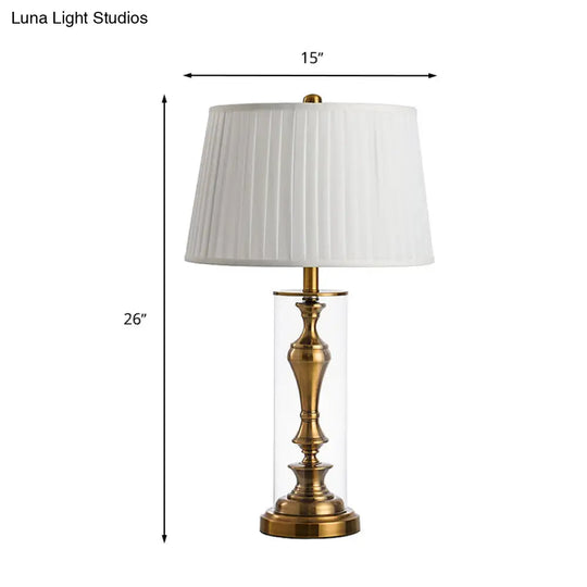 Gold 1-Light Night Table Lamp With Countryside Fabric Shade And Metal Candlestick Base