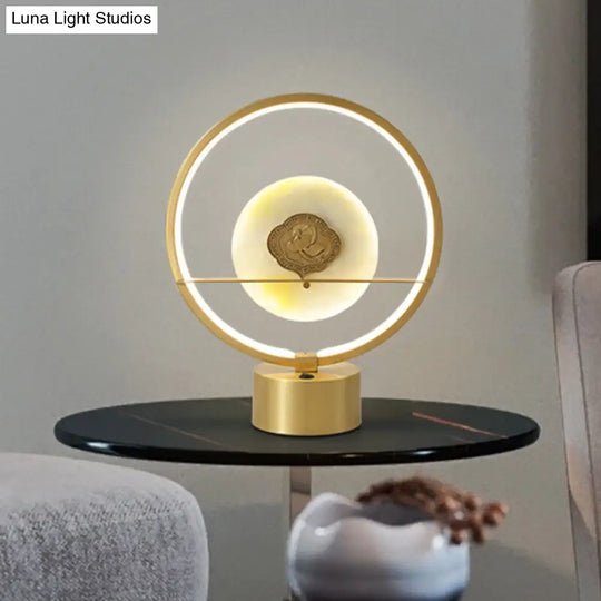 Gold Nordic Style Ring Night Light With Led Bedside Table Lighting And Round Jadeite Interior