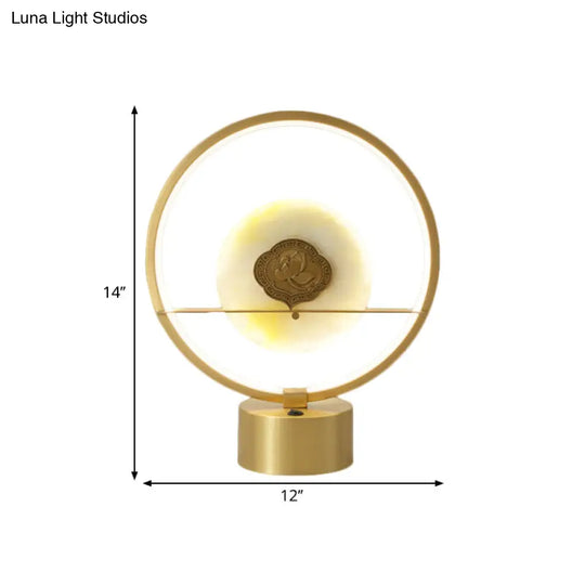 Gold Nordic Style Ring Night Light With Led Bedside Table Lighting And Round Jadeite Interior