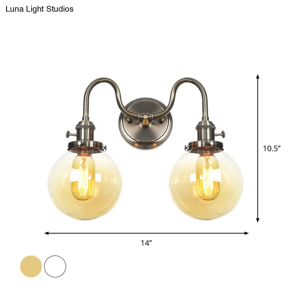 Amber/Clear Glass Wall Light With Undulated Arm In Bronze - Factory 2 Bulbs Living Room Mounted