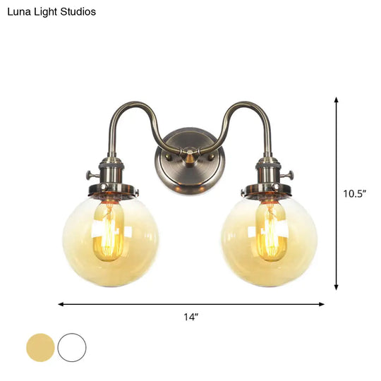 Amber/Clear Glass Wall Light With Undulated Arm In Bronze - Factory 2 Bulbs Living Room Mounted