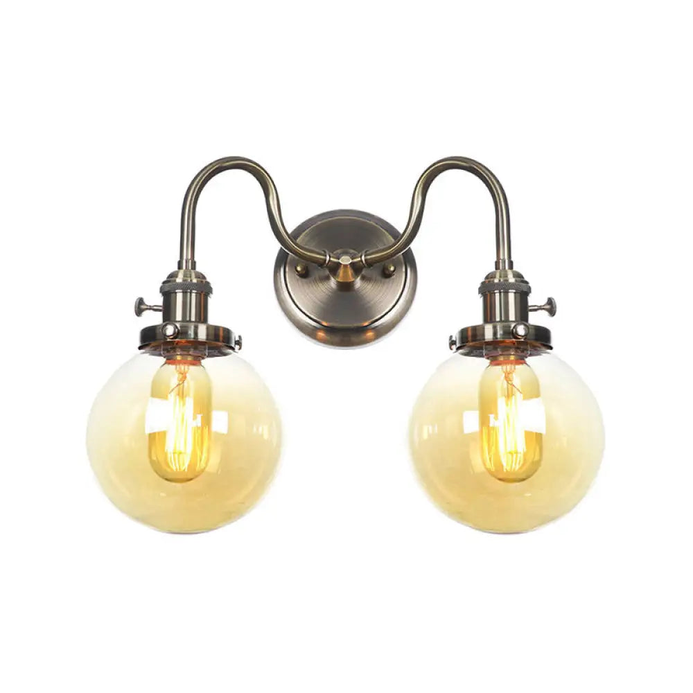 Amber/Clear Glass Wall Light With Undulated Arm In Bronze - Factory 2 Bulbs Living Room Mounted