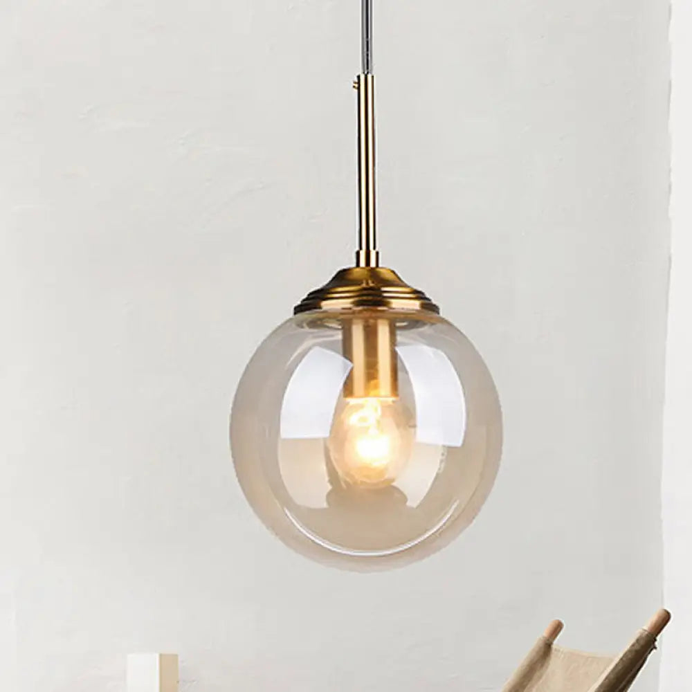 Amber/Clear/Smoke Gray Glass Globe Pendant Light For Contemporary Bedroom Amber