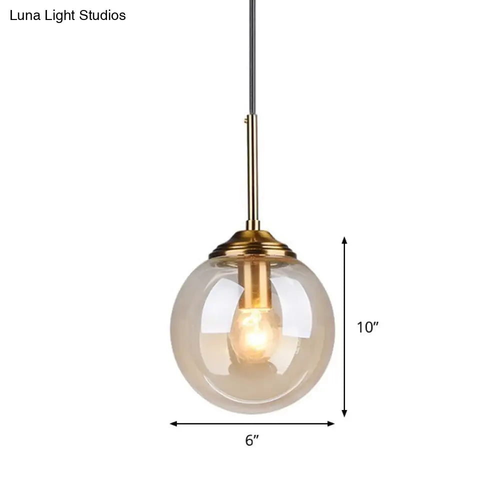 Amber/Clear/Smoke Gray Glass Globe Pendant Light For Contemporary Bedroom