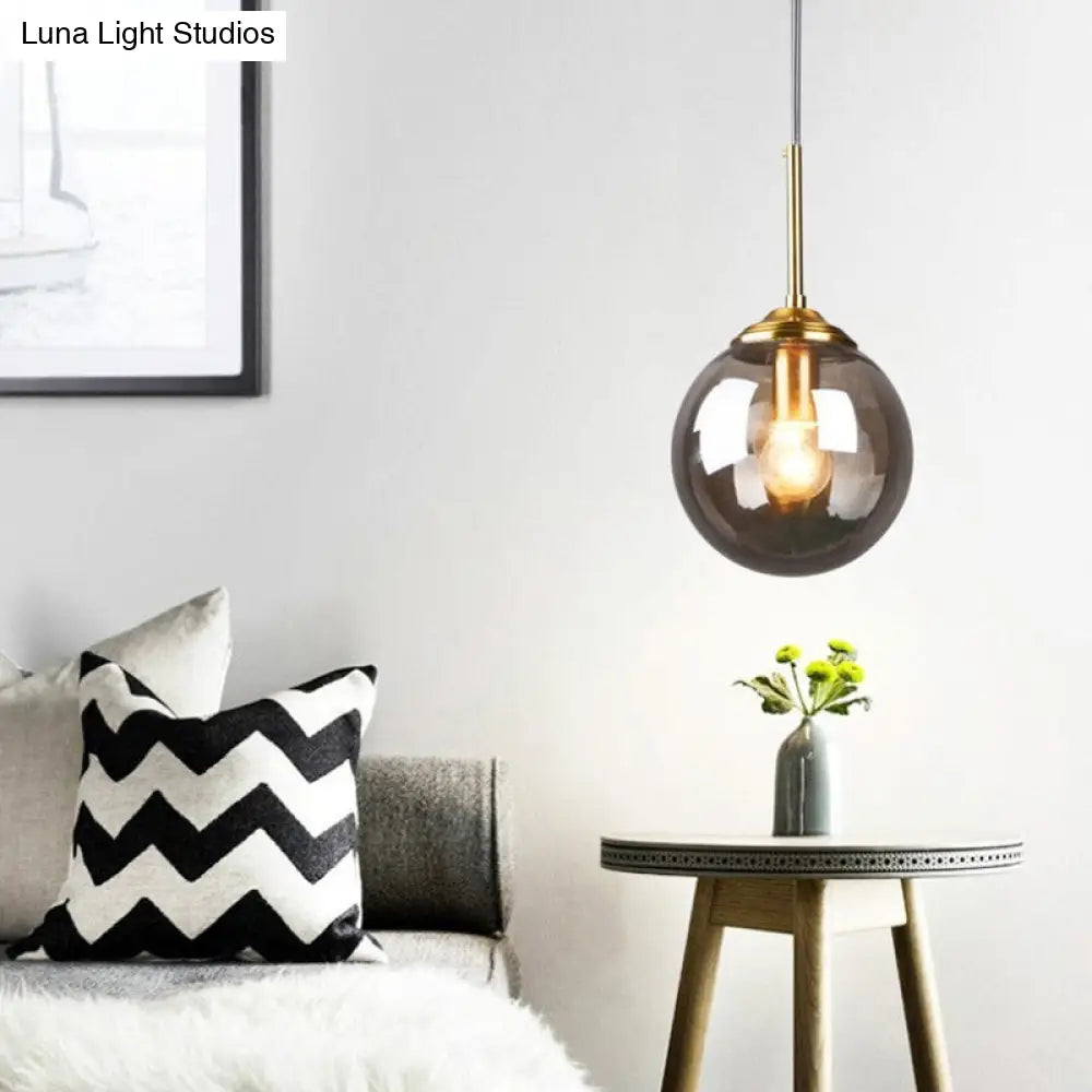 Globe Pendant Light Fixture With Amber Clear & Smoke Gray Glass For Bedroom