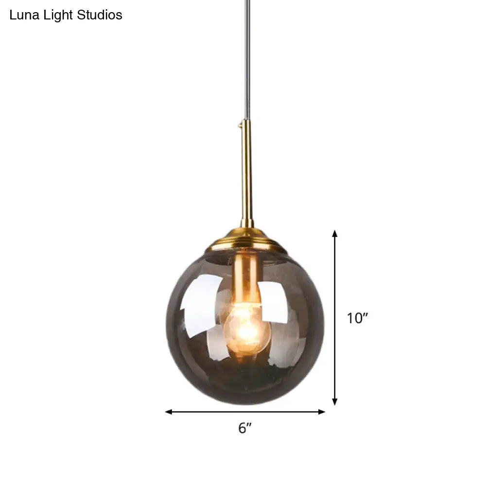 Globe Pendant Light Fixture With Amber Clear & Smoke Gray Glass For Bedroom