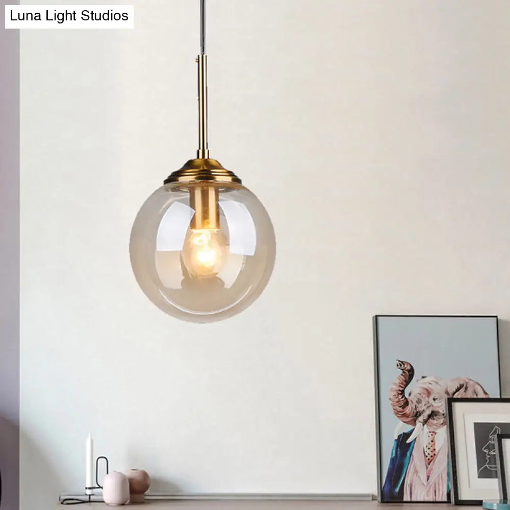 Amber/Clear/Smoke Gray Glass Globe Pendant Light For Contemporary Bedroom