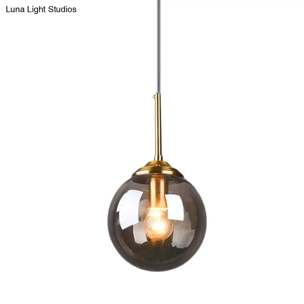 Globe Pendant Light Fixture With Amber Clear & Smoke Gray Glass For Bedroom