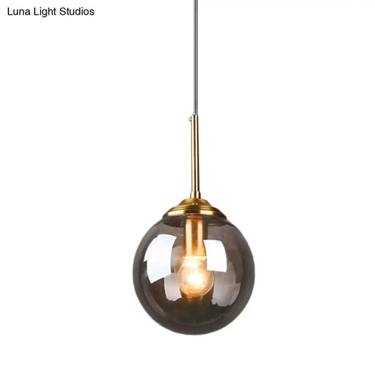 Globe Pendant Light Fixture With Amber Clear & Smoke Gray Glass For Bedroom