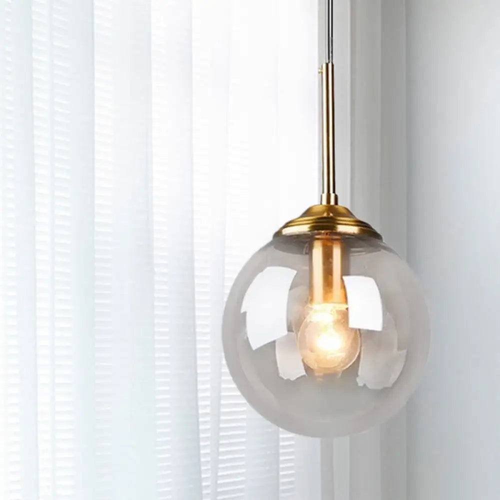 Amber/Clear/Smoke Gray Glass Globe Pendant Light For Contemporary Bedroom Clear