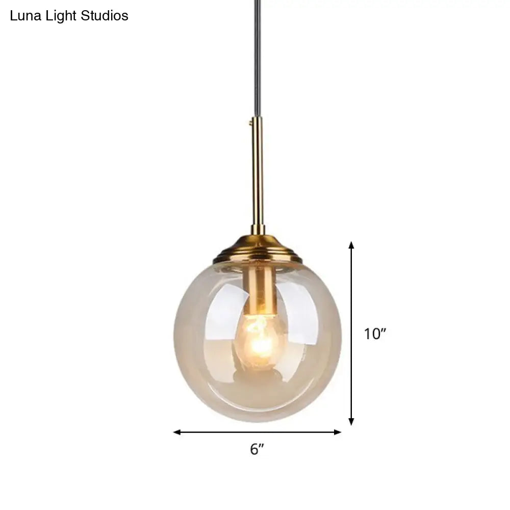 Globe Pendant Light Fixture With Amber Clear & Smoke Gray Glass For Bedroom