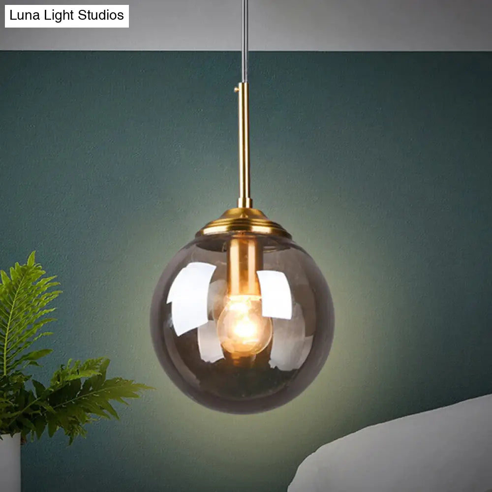 Globe Pendant Light Fixture With Amber Clear & Smoke Gray Glass For Bedroom