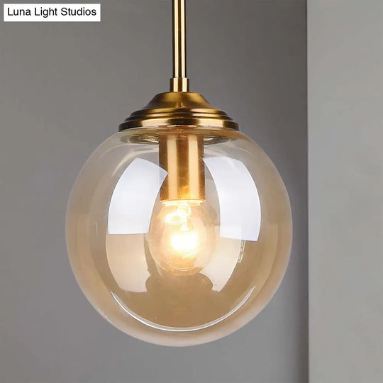 Globe Pendant Light Fixture With Amber Clear & Smoke Gray Glass For Bedroom