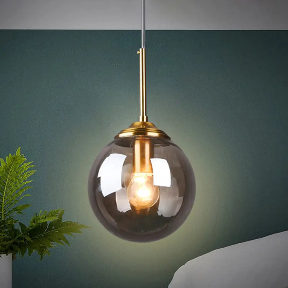 Amber/Clear/Smoke Gray Glass Globe Pendant Light For Contemporary Bedroom Smoke