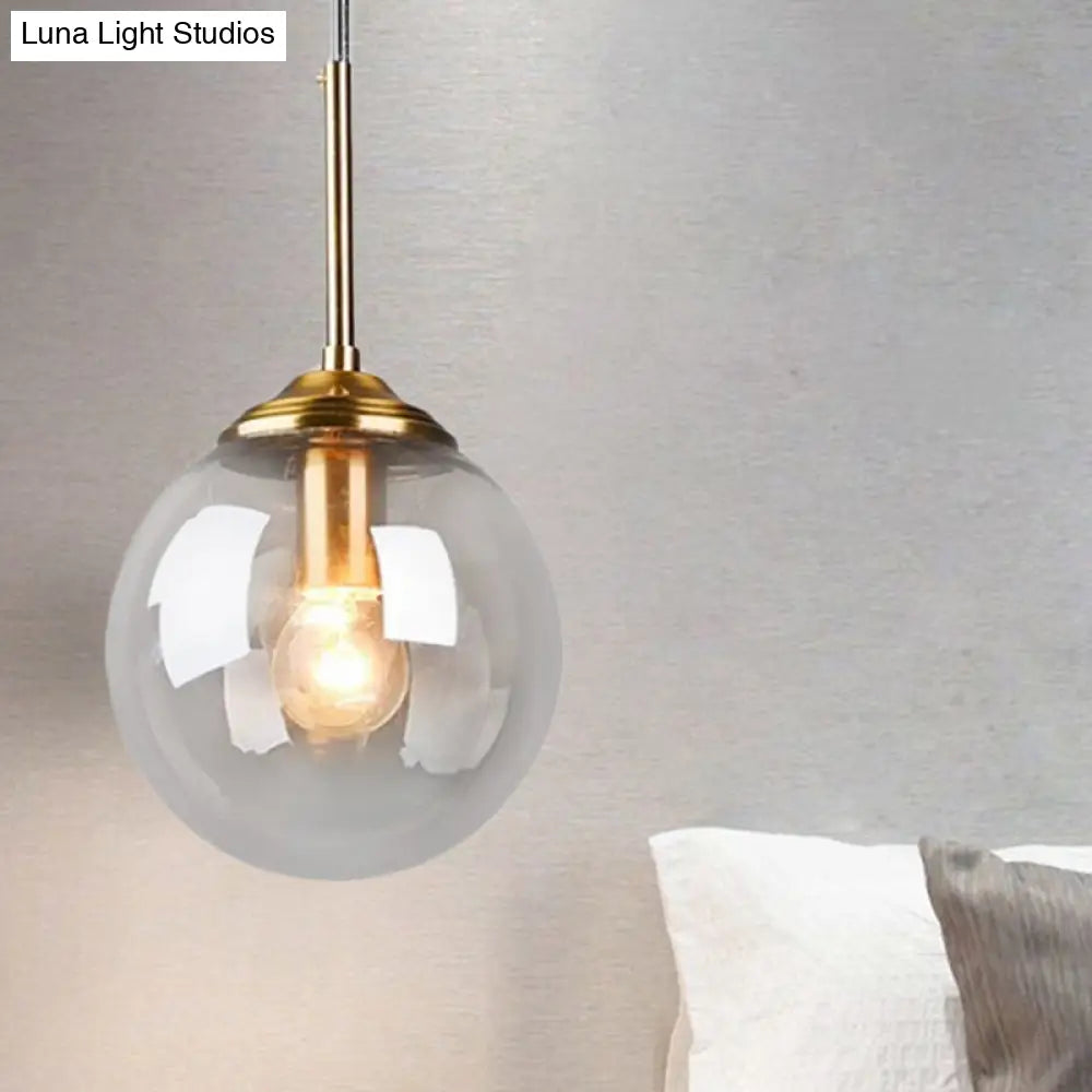 Amber/Clear/Smoke Gray Glass Globe Pendant Light For Contemporary Bedroom