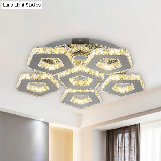 Amber Crystal Block Chrome Ceiling Light - Double Pentagon Semi Flush Mount