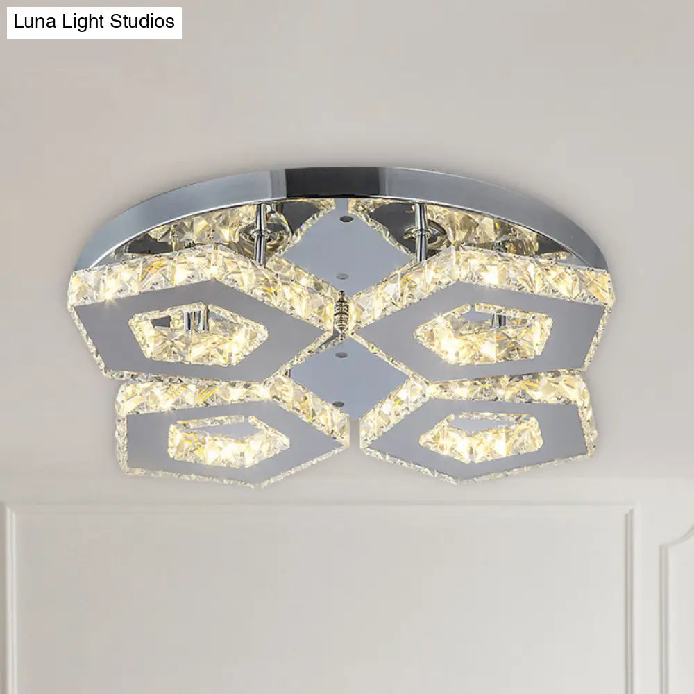 Amber Crystal Block Chrome Ceiling Light - Double Pentagon Semi Flush Mount