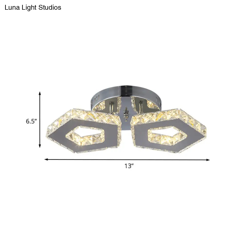 Amber Crystal Block Chrome Ceiling Light - Double Pentagon Semi Flush Mount