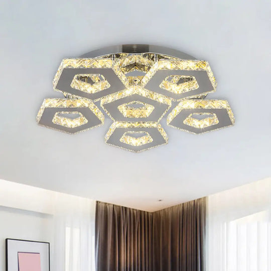 Amber Crystal Block Chrome Ceiling Light - Double Pentagon Semi Flush Mount 6 / Natural