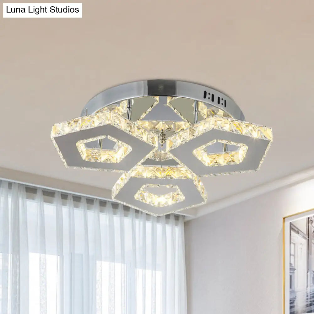 Amber Crystal Block Chrome Ceiling Light - Double Pentagon Semi Flush Mount