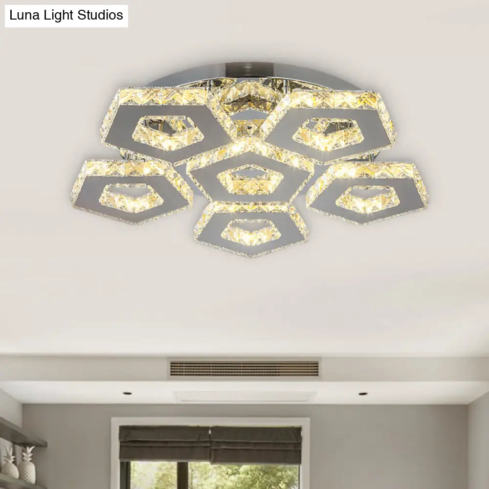 Amber Crystal Block Chrome Ceiling Light - Double Pentagon Semi Flush Mount