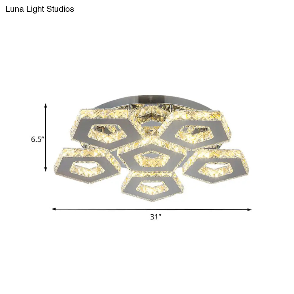 Amber Crystal Block Chrome Ceiling Light - Double Pentagon Semi Flush Mount