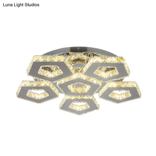 Amber Crystal Block Chrome Ceiling Light - Double Pentagon Semi Flush Mount