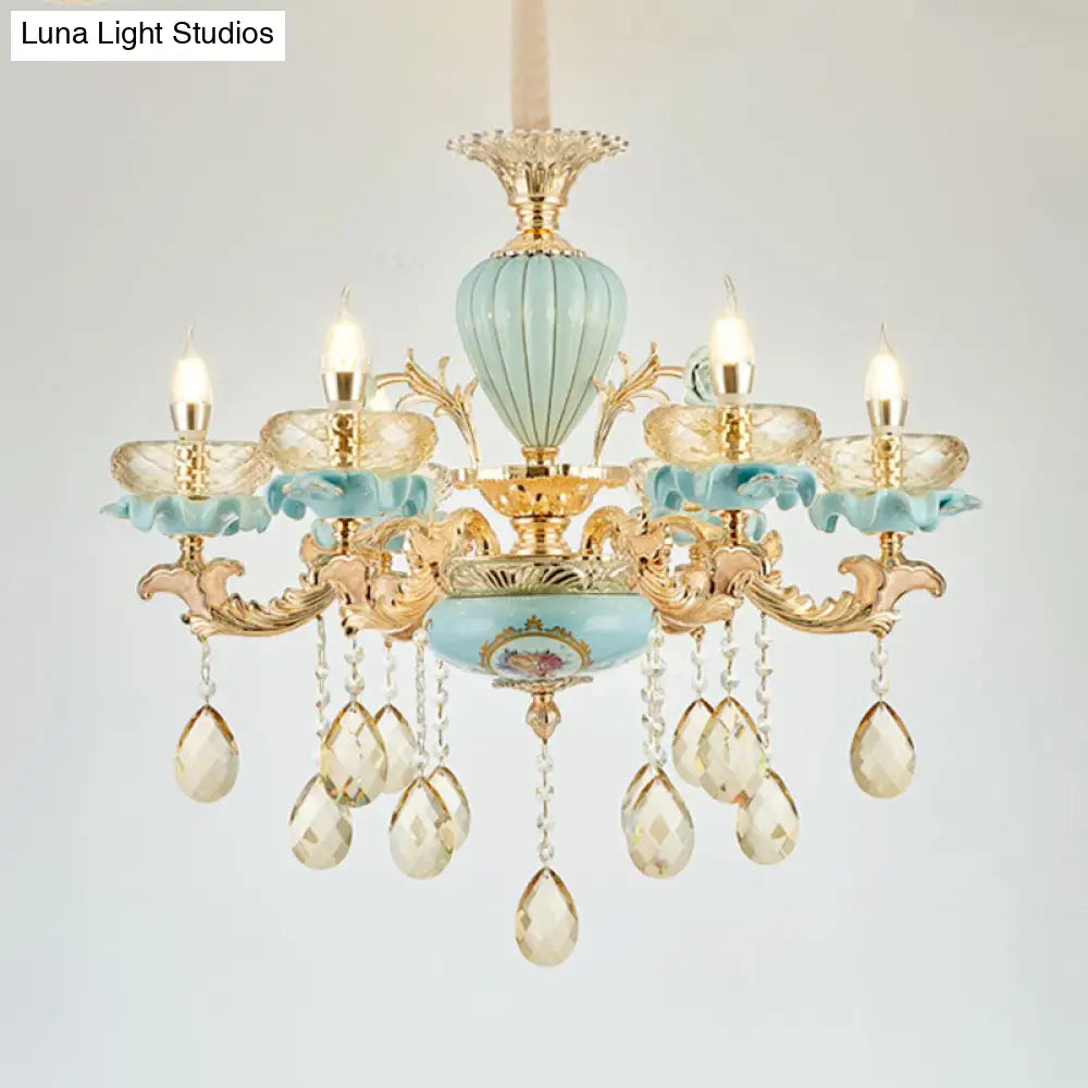 Amber Crystal Chandelier: Modern Ceramics Pendant Light In Gold For Living Room